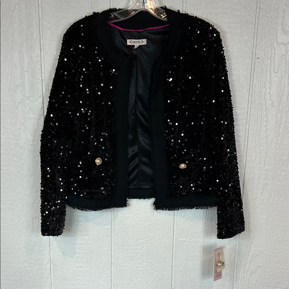 NEW Nanette Lepore Black Sequin Blazer